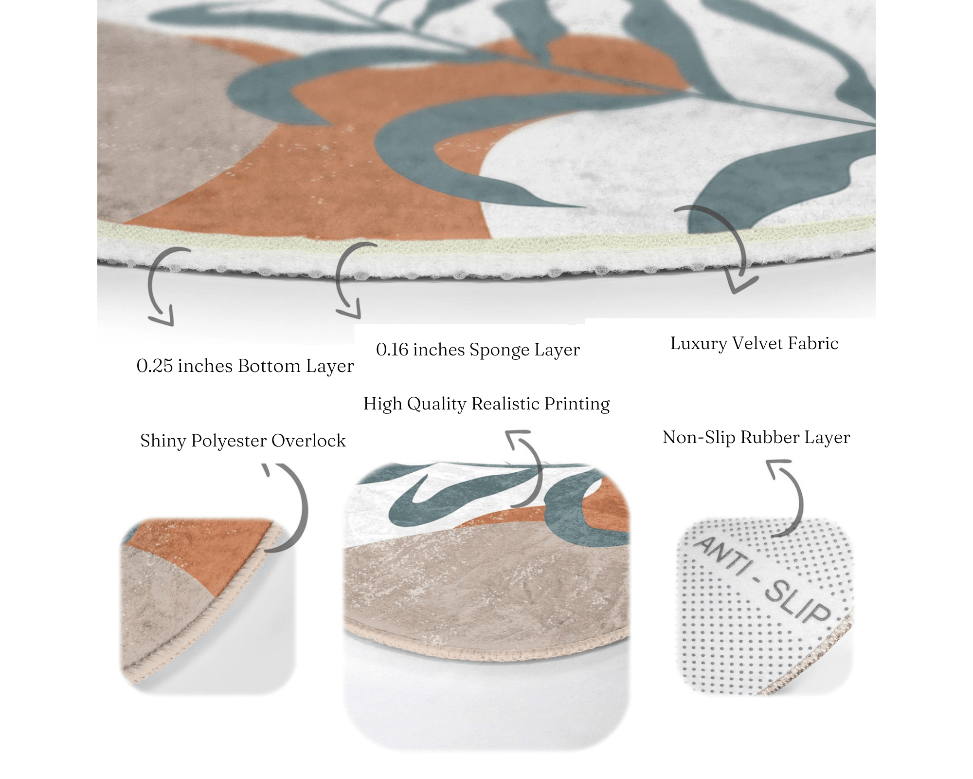 Abstract Circle Carpet in a minimalist design, showcasing soft velvet fabric and vibrant colors, perfect for modern home decor.