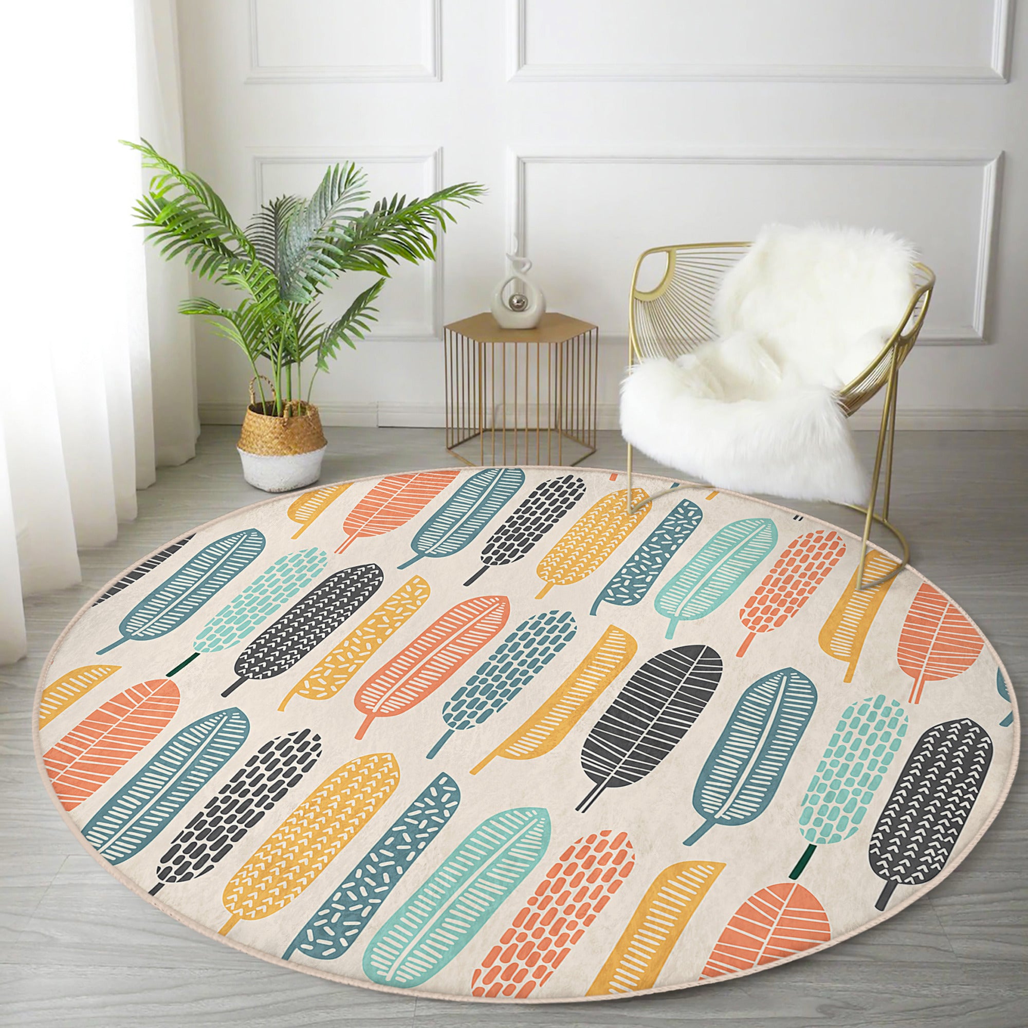 Abstract Decorative Round Rug featuring a unique fur pattern, perfect for bedrooms and living rooms.