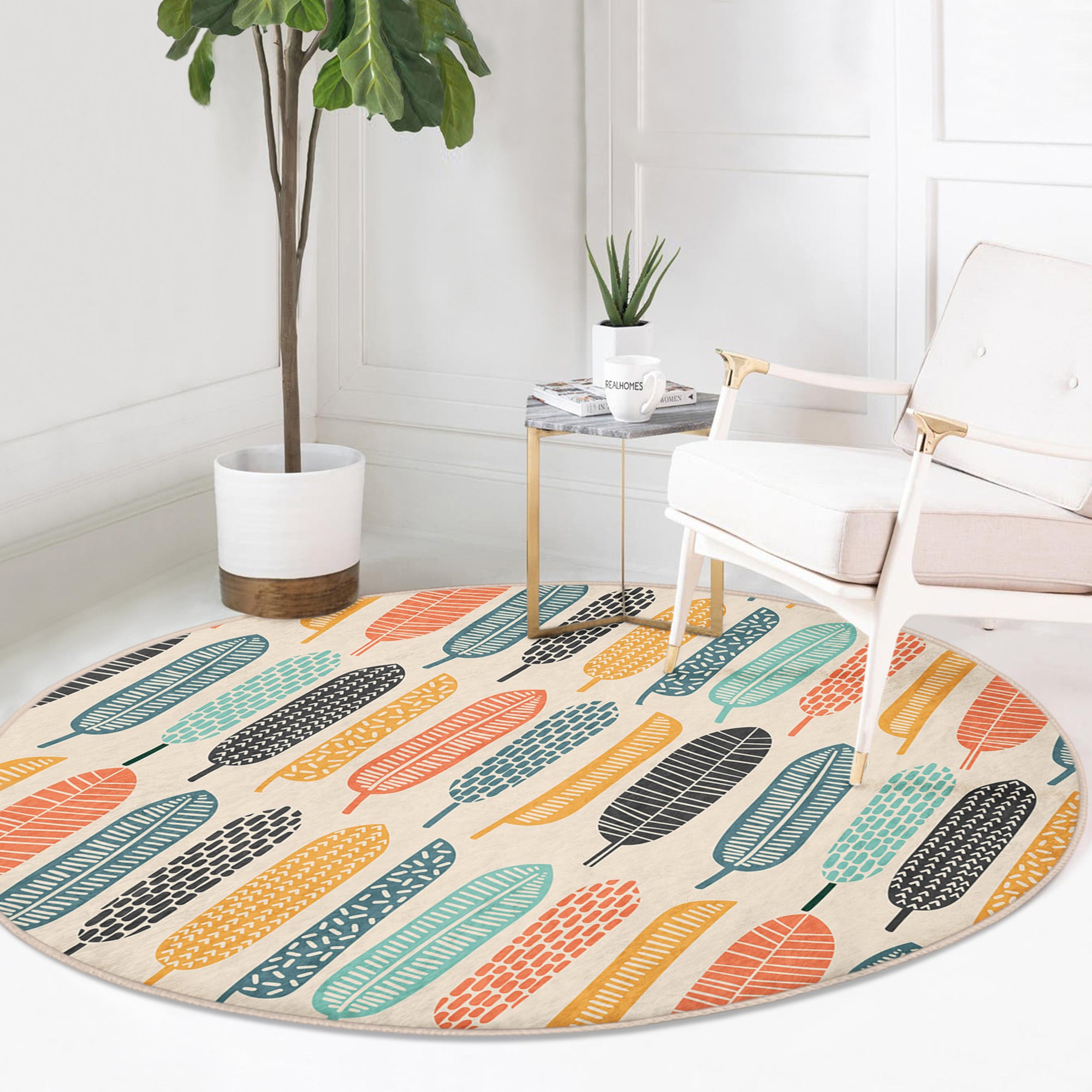 Abstract Decorative Round Rug featuring a unique fur pattern, perfect for bedrooms and living rooms.