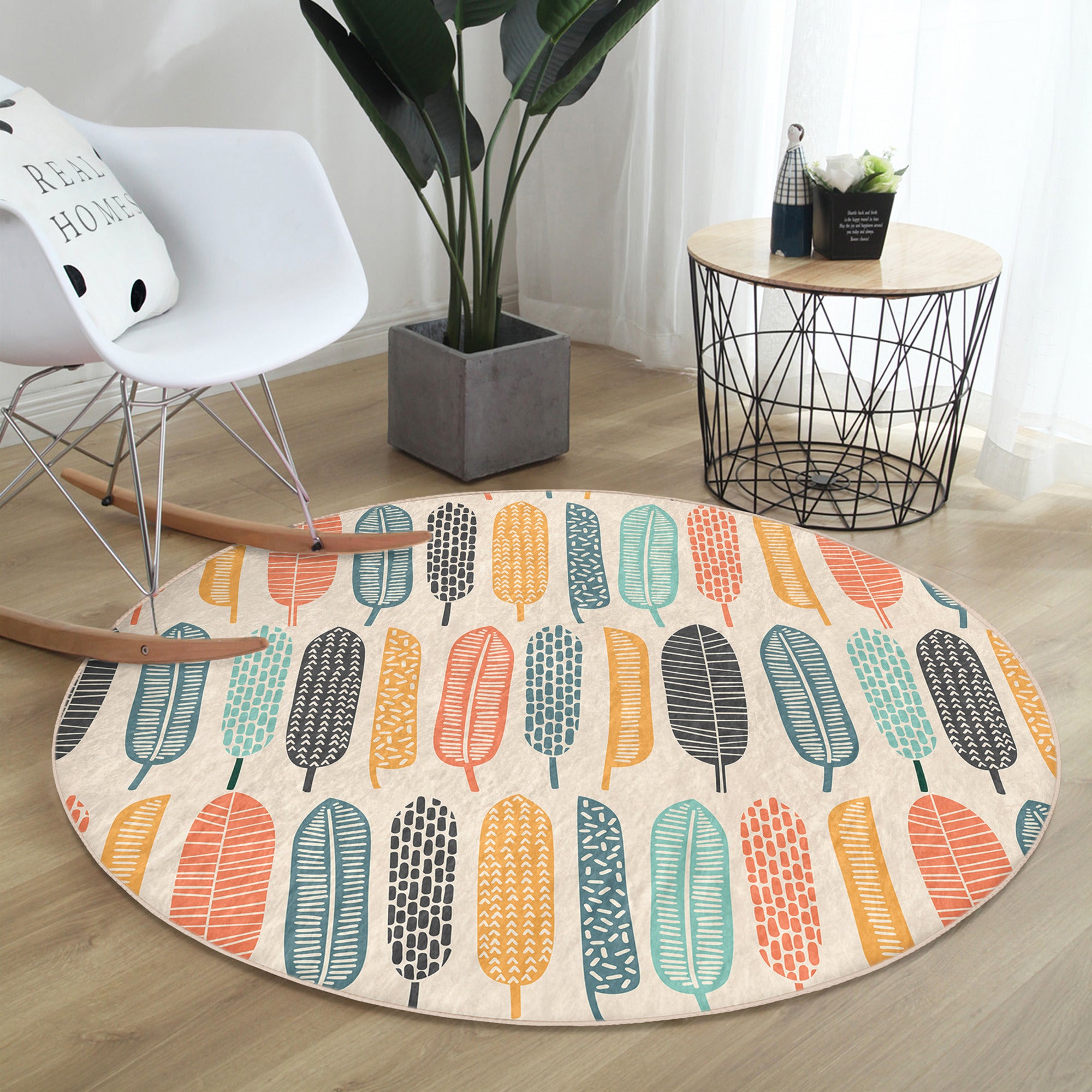 Abstract Decorative Round Rug featuring a unique fur pattern, perfect for bedrooms and living rooms.