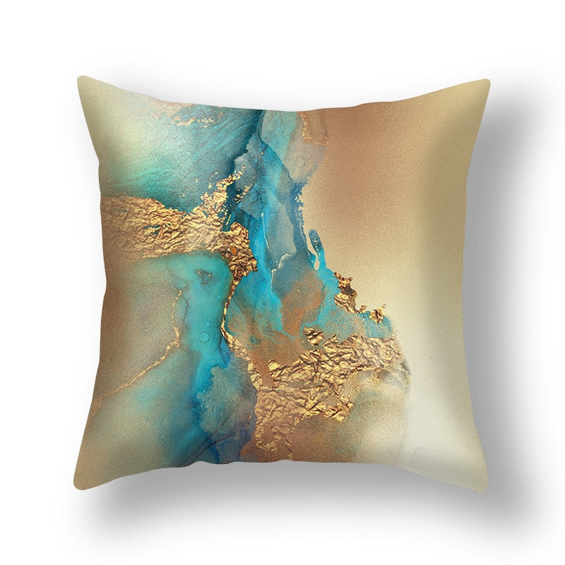 Abstract Geometric Print Cushion Cover showcasing a modern design in soothing colors, perfect for home decor.