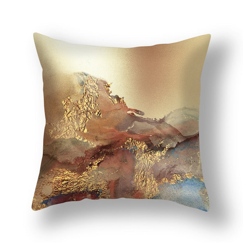 Abstract Geometric Print Cushion Cover showcasing a modern design in soothing colors, perfect for home decor.