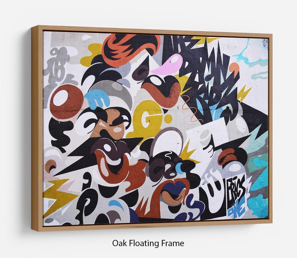 Abstract Graffiti Floating Frame Canvas featuring vibrant colors and dynamic patterns in a handcrafted wooden frame.