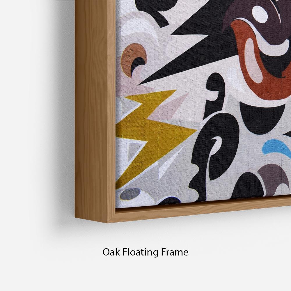 Abstract Graffiti Floating Frame Canvas featuring vibrant colors and dynamic patterns in a handcrafted wooden frame.