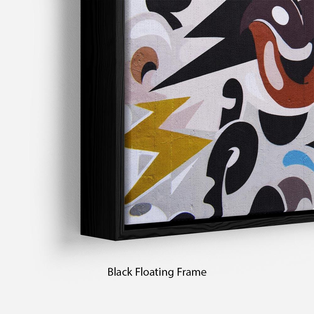 Abstract Graffiti Floating Frame Canvas featuring vibrant colors and dynamic patterns in a handcrafted wooden frame.
