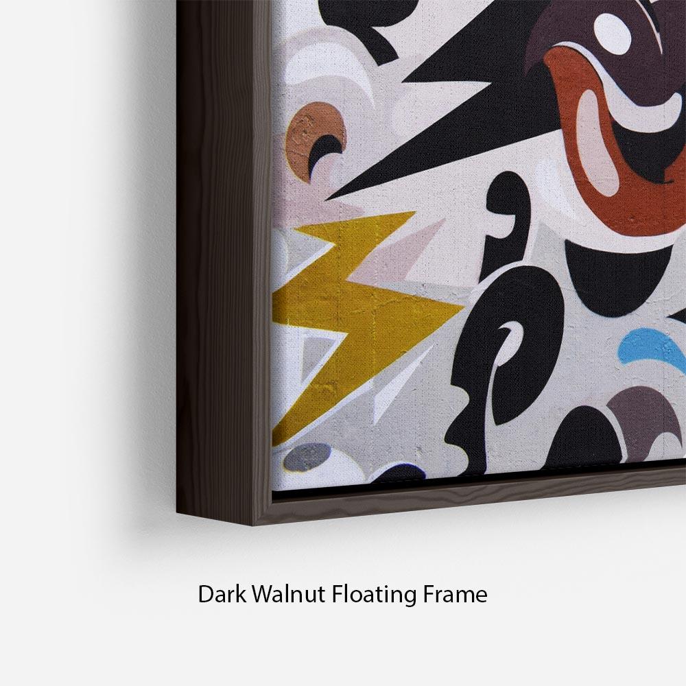 Abstract Graffiti Floating Frame Canvas featuring vibrant colors and dynamic patterns in a handcrafted wooden frame.