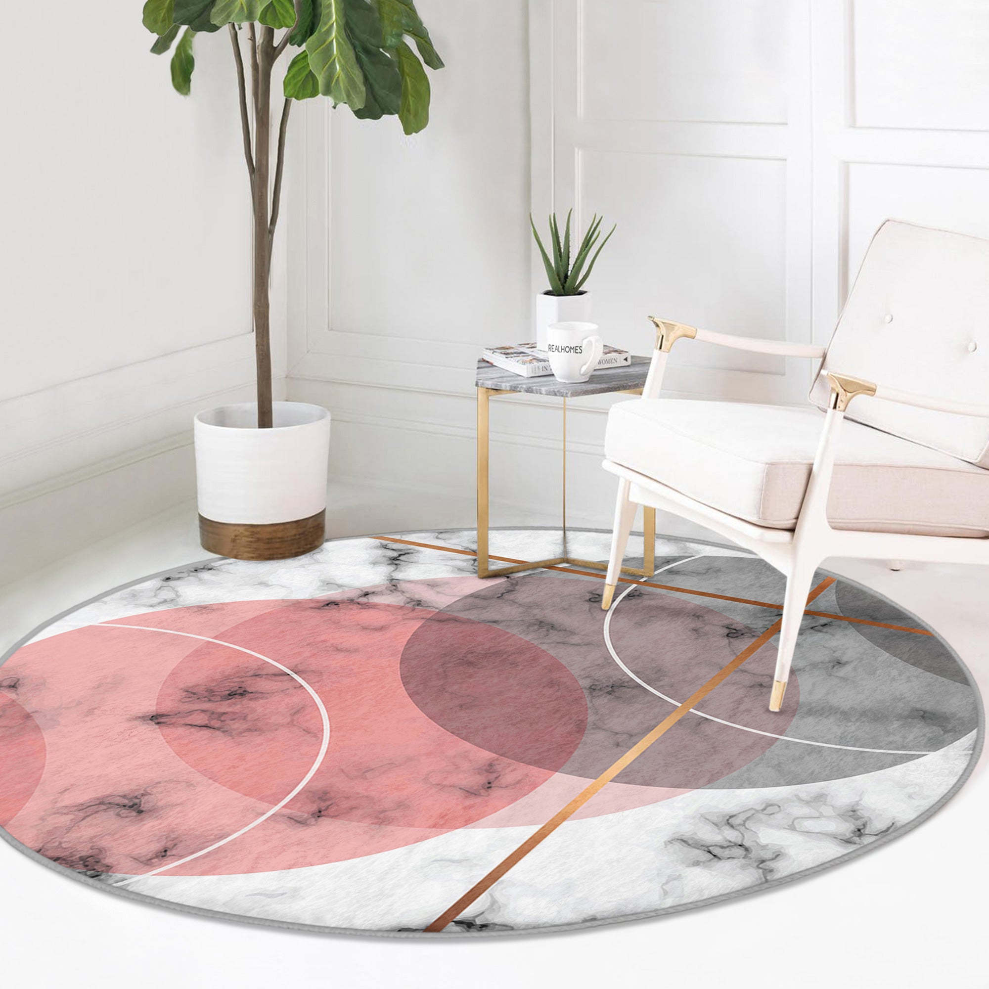 Abstract Living Room Round Rug in soft velvet fabric, featuring a minimalist circle design, available in various sizes.