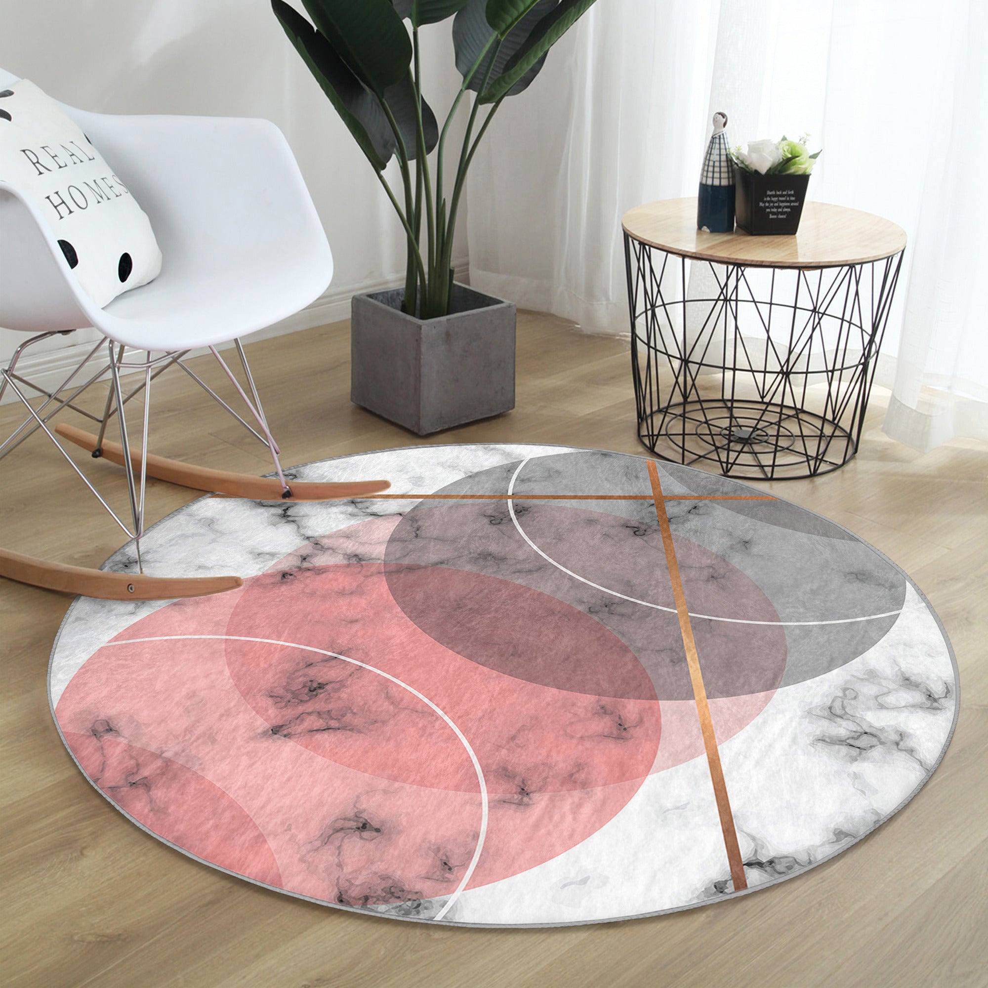 Abstract Living Room Round Rug in soft velvet fabric, featuring a minimalist circle design, available in various sizes.