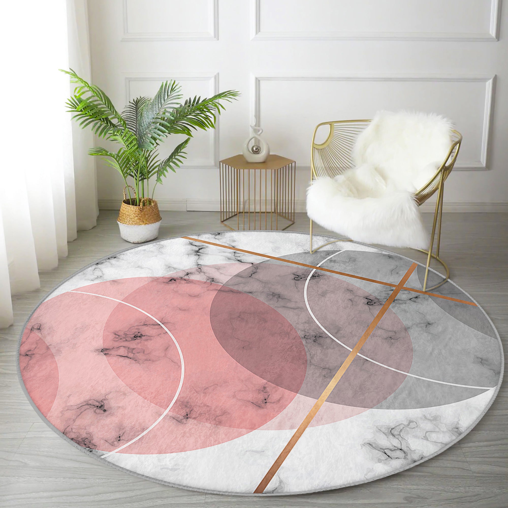 Abstract Living Room Round Rug in soft velvet fabric, featuring a minimalist circle design, available in various sizes.