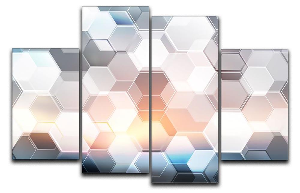 Abstract Modern Tech Hexagon 4 Split Panel Canvas artwork featuring a dynamic hexagonal design in four separate panels.