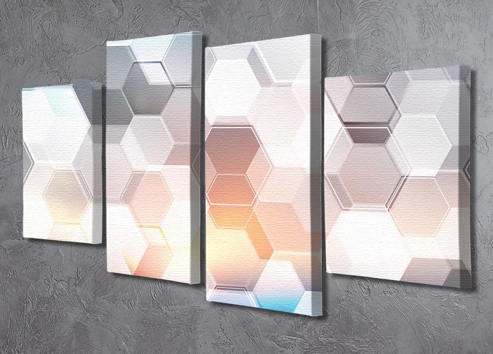 Abstract Modern Tech Hexagon 4 Split Panel Canvas artwork featuring a dynamic hexagonal design in four separate panels.