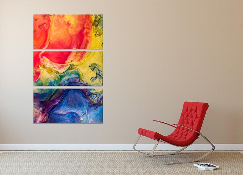 Abstract Red And Blue 3 Split Panel Canvas Print showcasing vibrant colors and modern design, perfect for enhancing any decor.