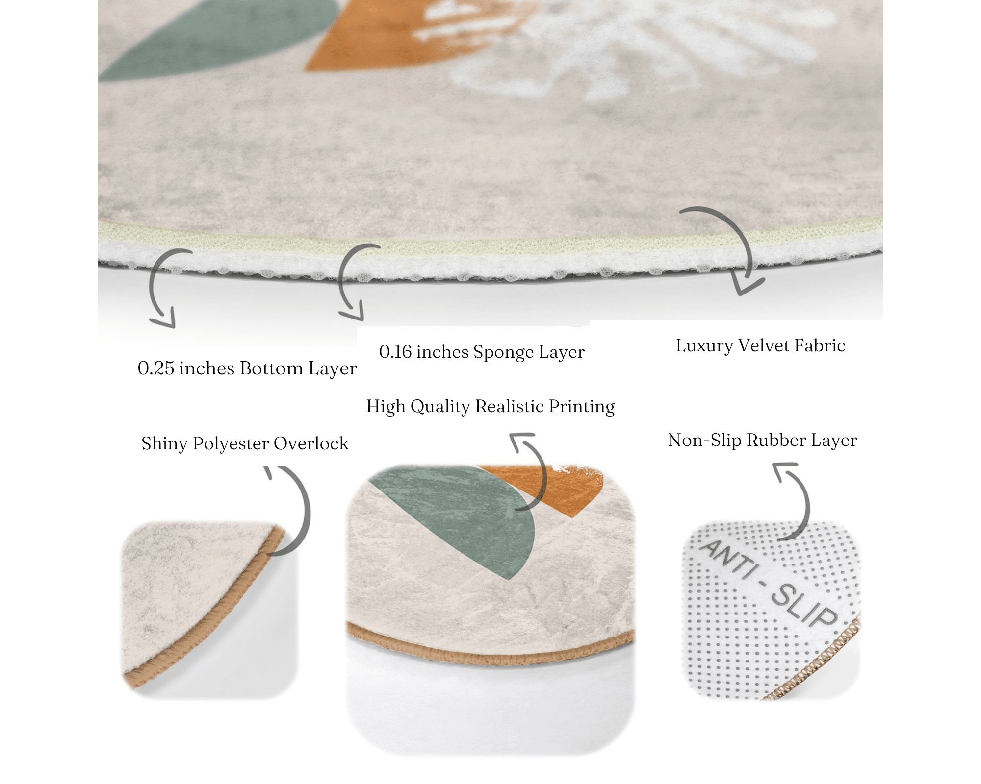 Abstract Round Rug featuring a modern design in soft velvet fabric, available in multiple sizes, ideal for home decor.