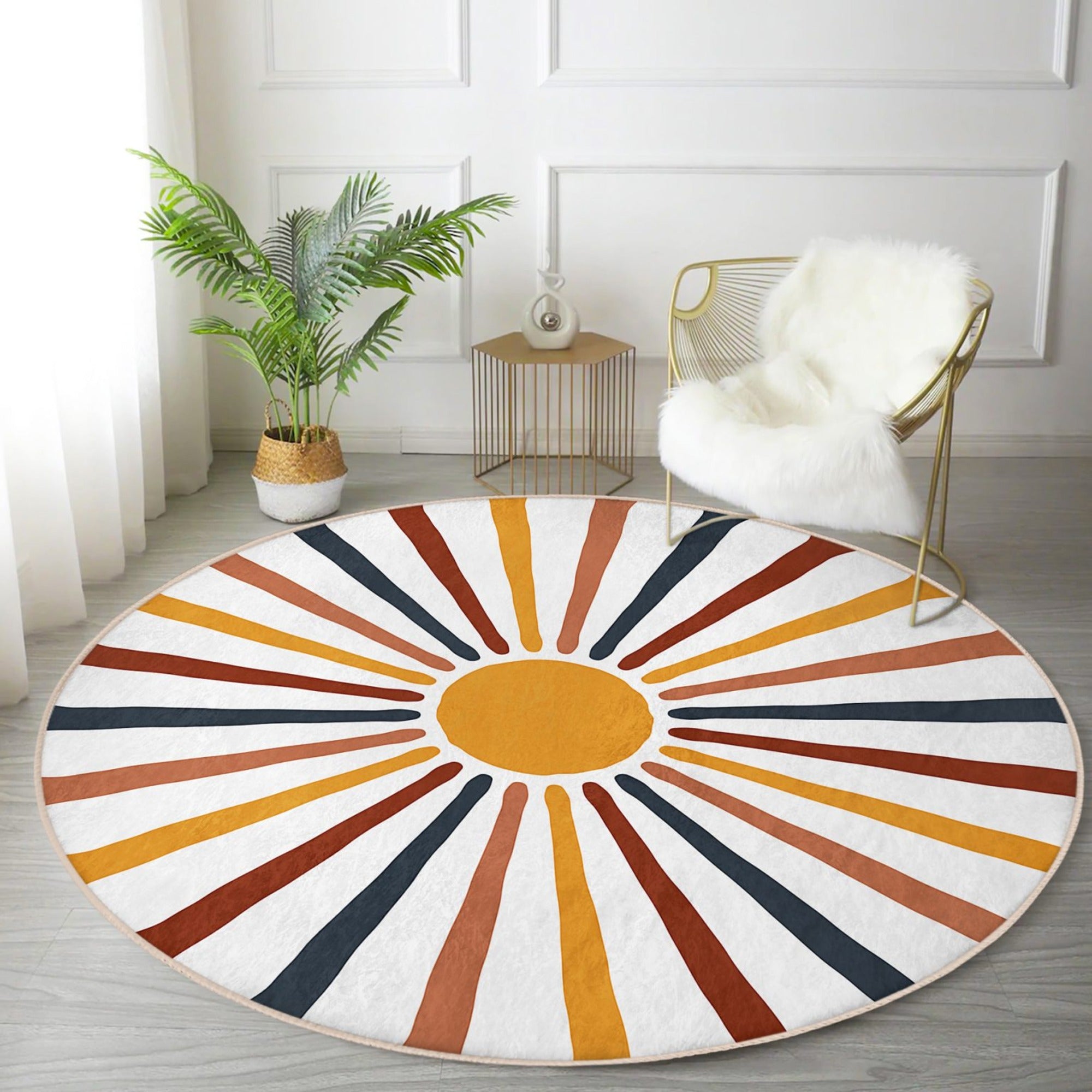 Abstract Round Rug featuring a geometric design in soft velvet fabric, ideal for modern home decor.