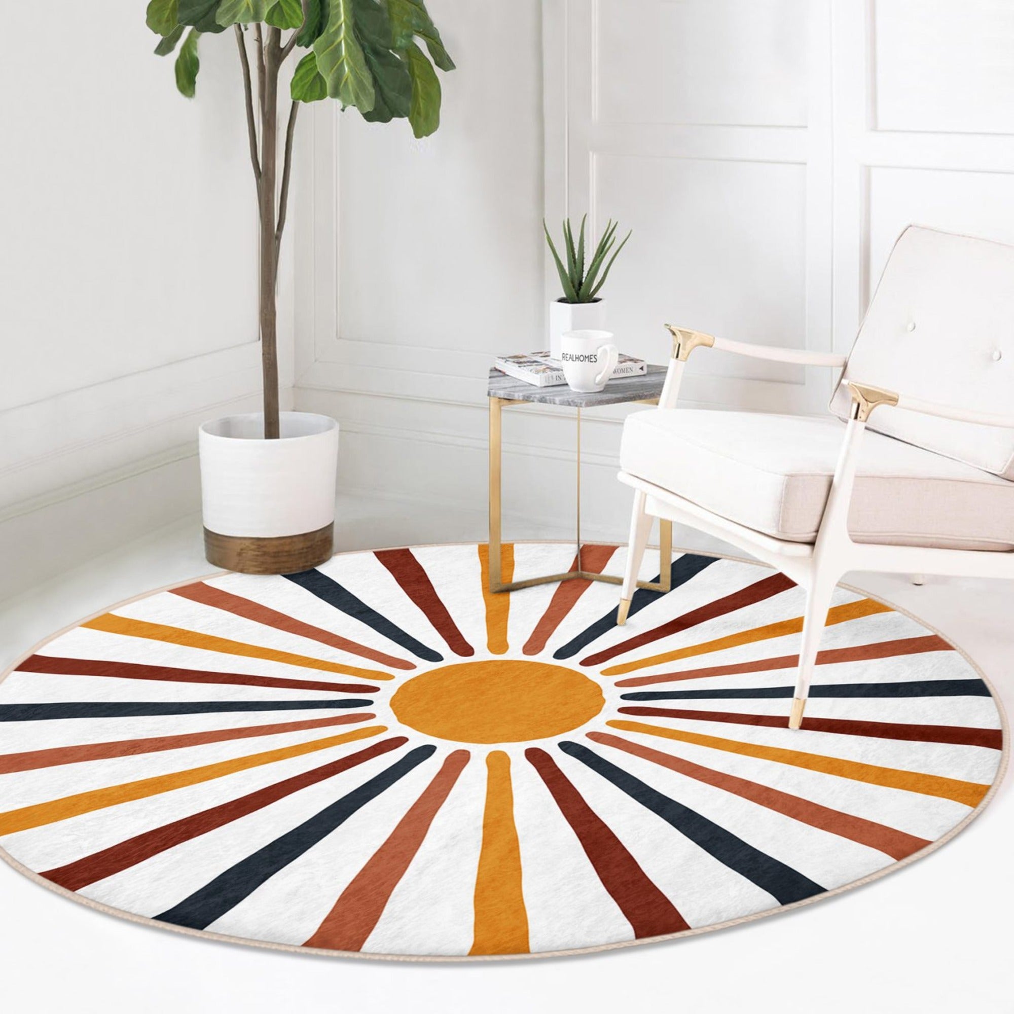 Abstract Round Rug featuring a geometric design in soft velvet fabric, ideal for modern home decor.