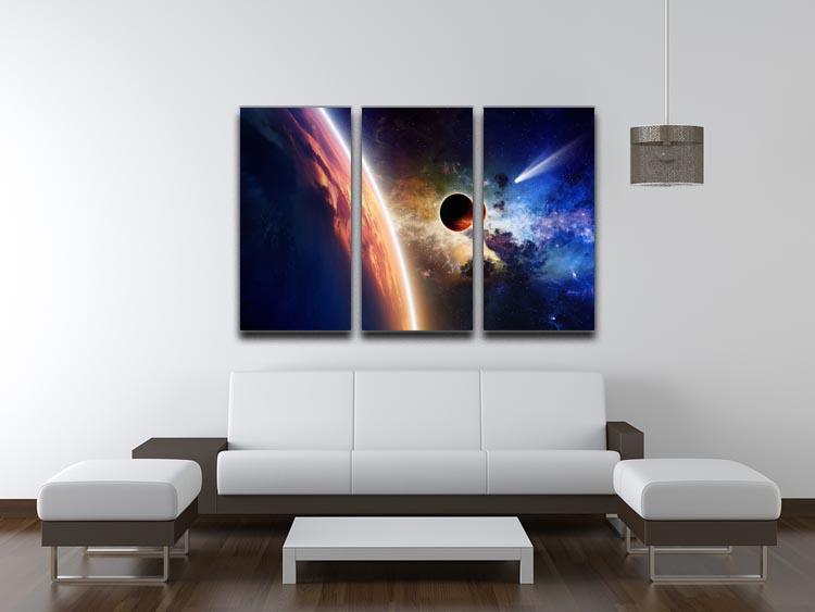 Abstract scientific background 3 split panel canvas print showcasing vibrant colors and intricate designs, perfect for modern decor.