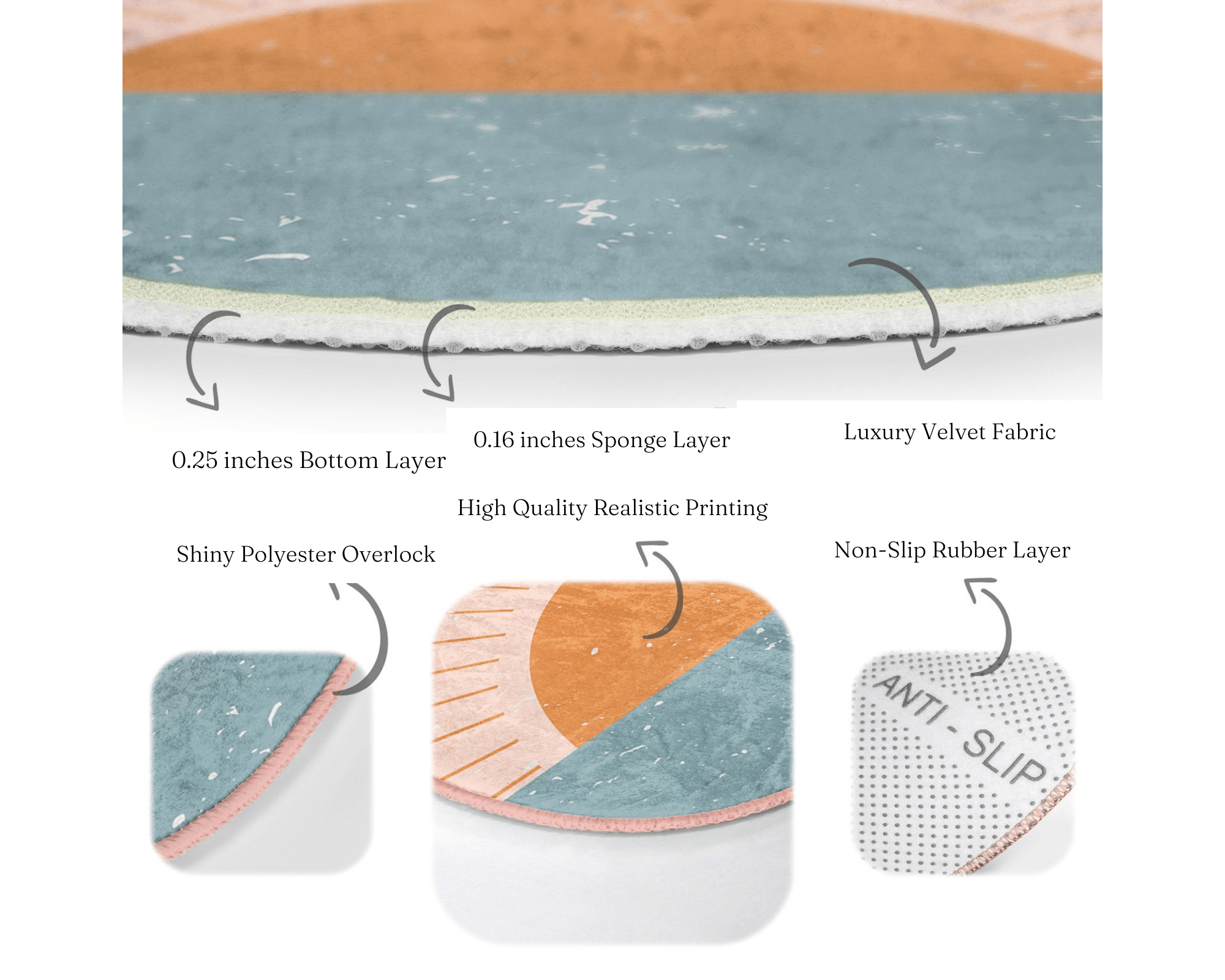 Abstract Sun Pattern Minimalist Round Rug showcasing a modern design in soft velvet fabric, perfect for enhancing home decor.