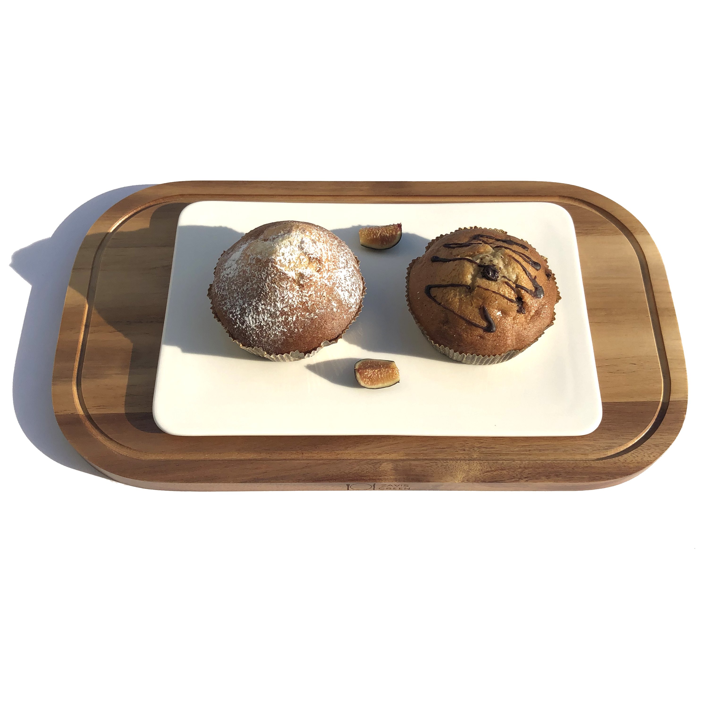 Acacia and Fine Porcelain Large Serving Set WL-555039 featuring a rounded cutting board and a flat platter, showcasing elegant design and durable materials.