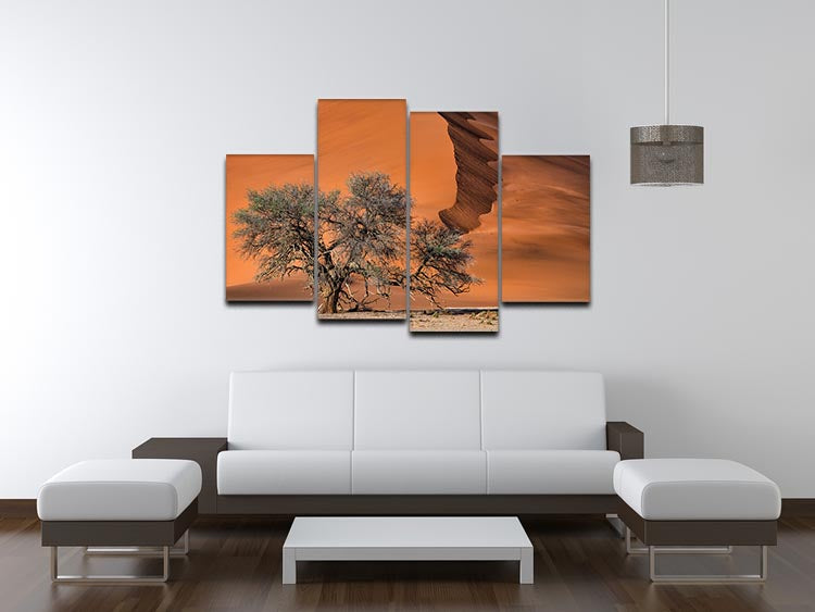 Acacia In The Desert 4 Split Panel Canvas artwork showcasing a stunning desert landscape divided into four panels.