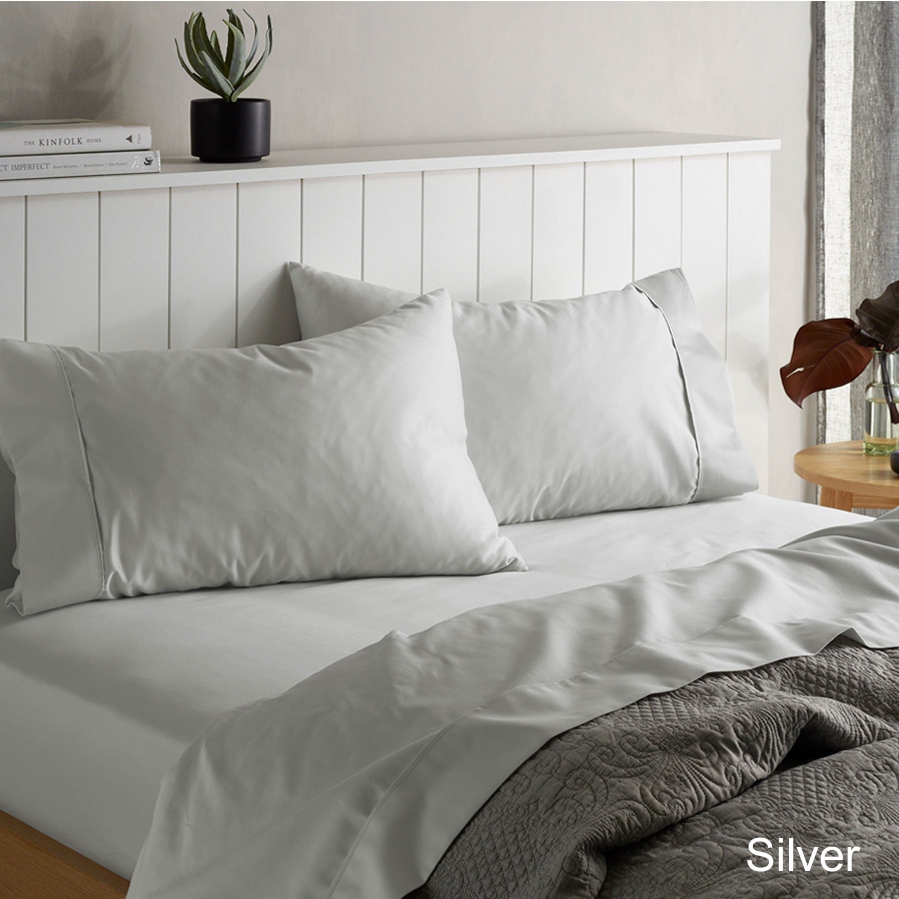 Accessorize 1500TC Cotton Rich Sheet Set in Silver King, featuring a soft touch and minimalist design, perfect for a luxurious bedroom.