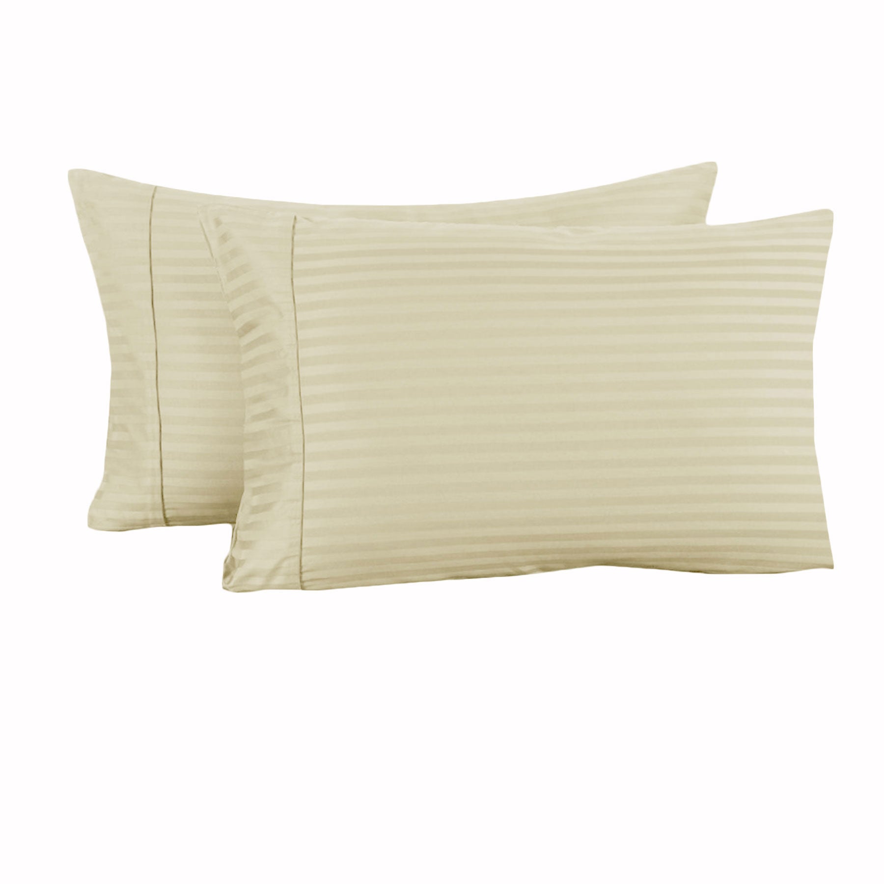 Accessorize 325TC Pair of Cuffed Standard Pillowcases in Ecru with a striped pattern, made from soft 100% cotton, ideal for enhancing bedroom decor.