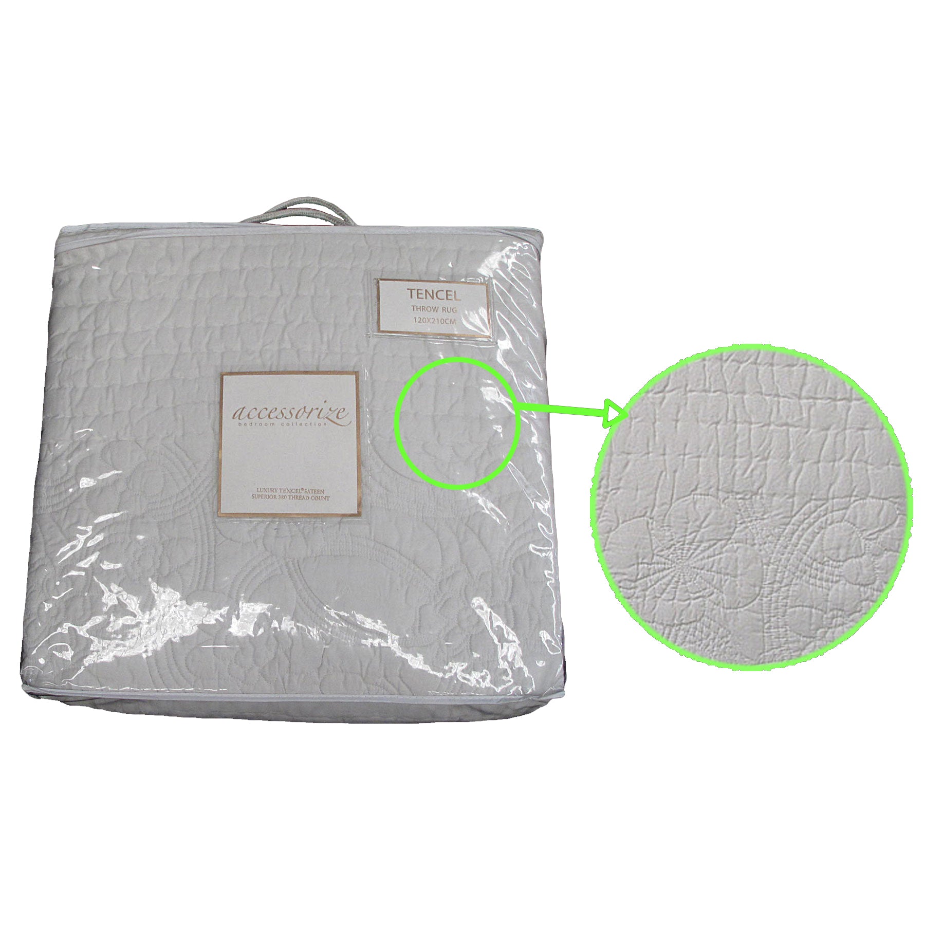 Accessorize 380TC Tencel Throw Rug in elegant design, measuring 120 x 210cm, showcasing luxurious fabric and embroidery pattern.