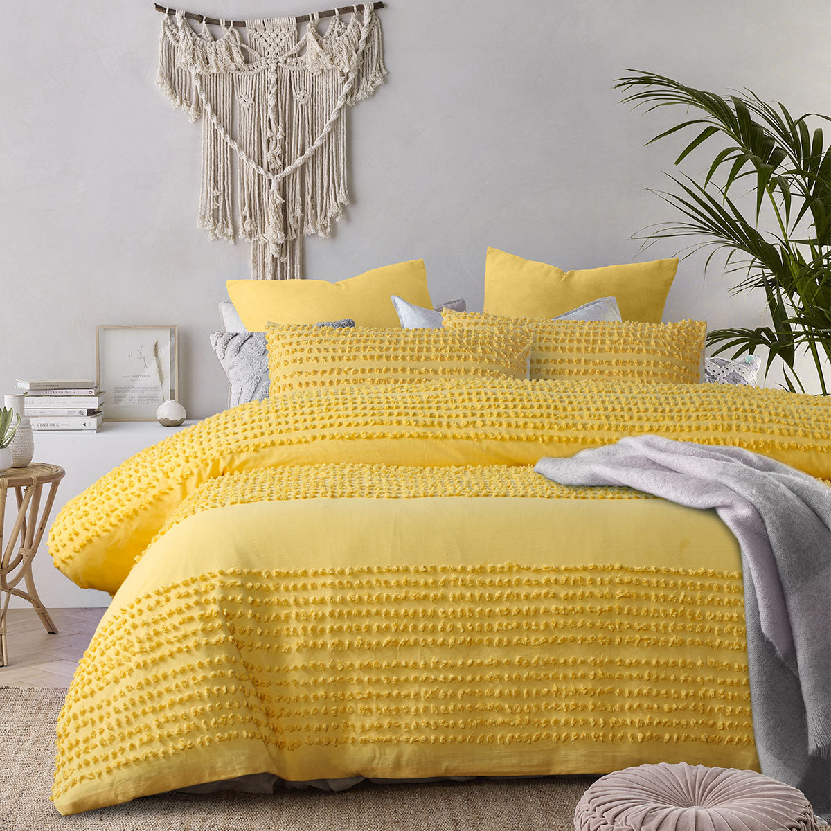 Accessorize Betty Banana Cotton Quilt Cover Set featuring chic chenille dots design, perfect for queen-sized beds.