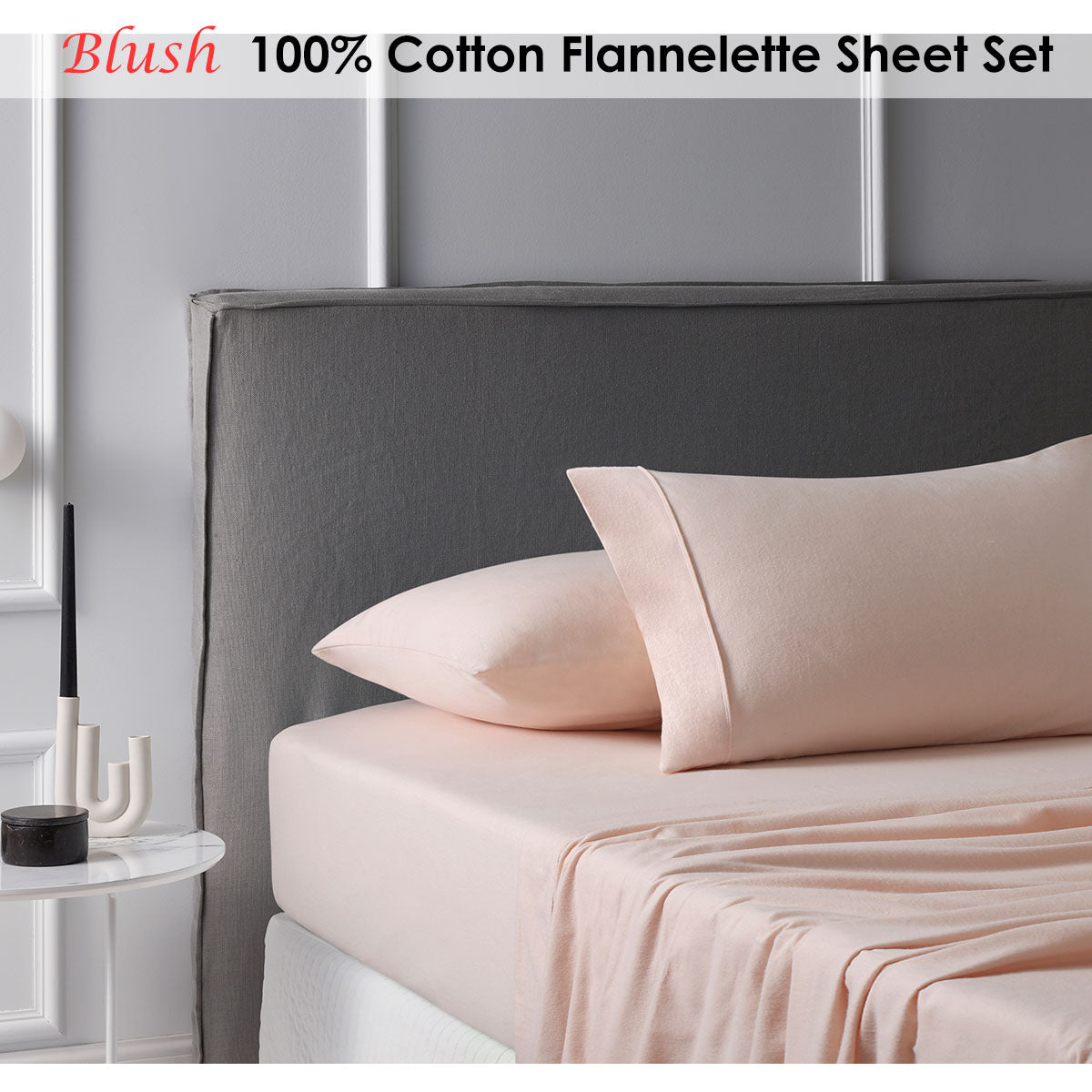 Accessorize Cotton Flannelette Sheet Set in Blush King, featuring soft flannelette fabric and elegant design.