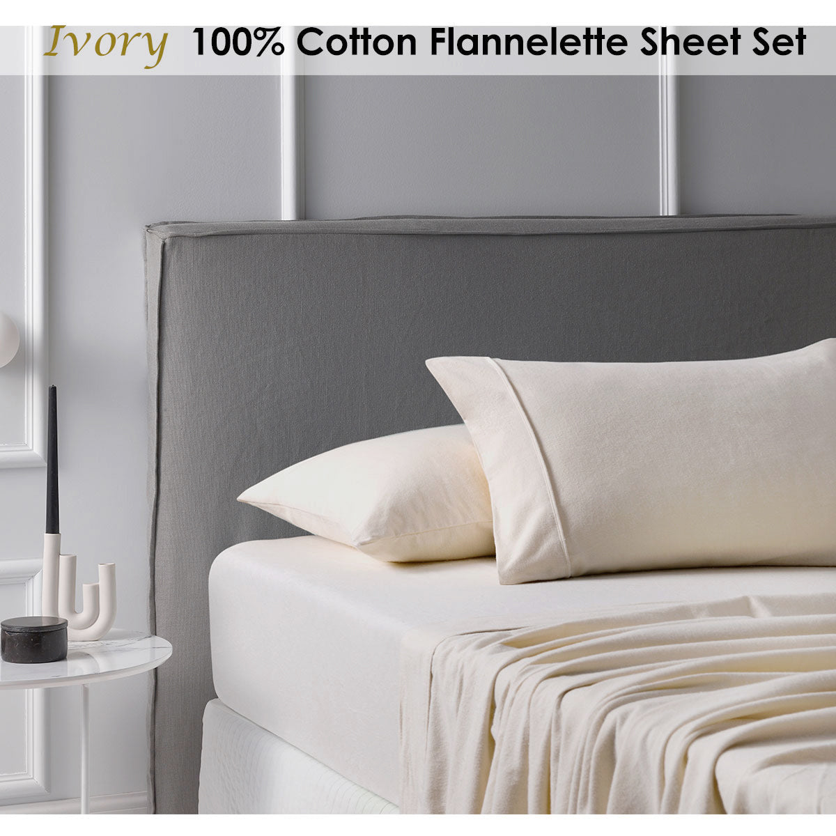 Accessorize Cotton Flannelette Sheet Set in Ivory, featuring soft, warm fabric and elegant design, perfect for winter bedding.