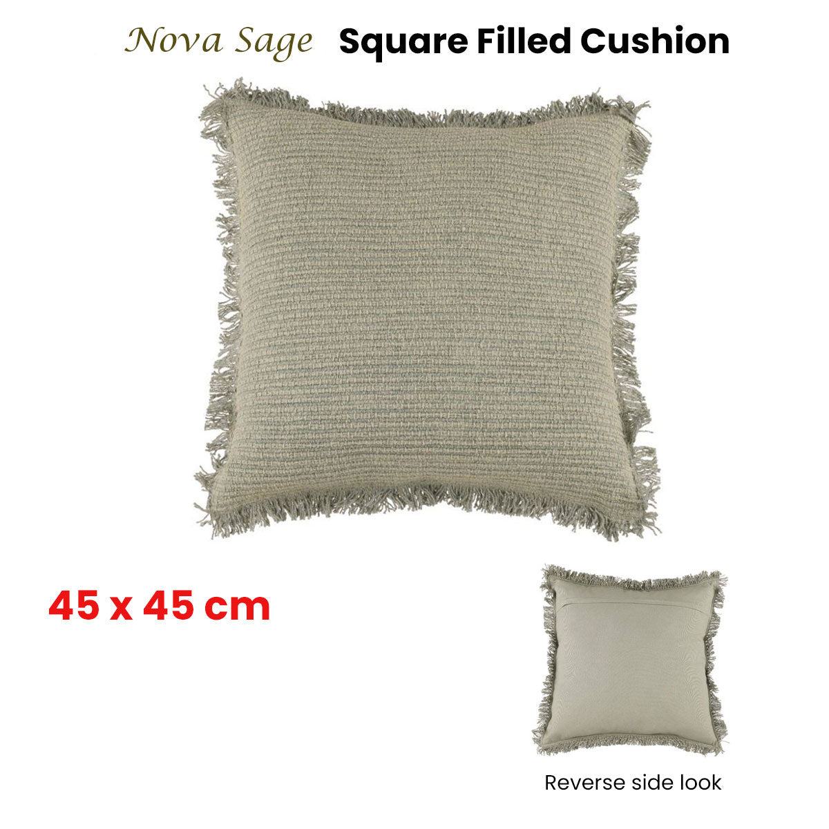 Accessorize Nova Sage Square Filled Cushion 45cm x 45cm with knitted design in soft sage color, perfect for home decor.
