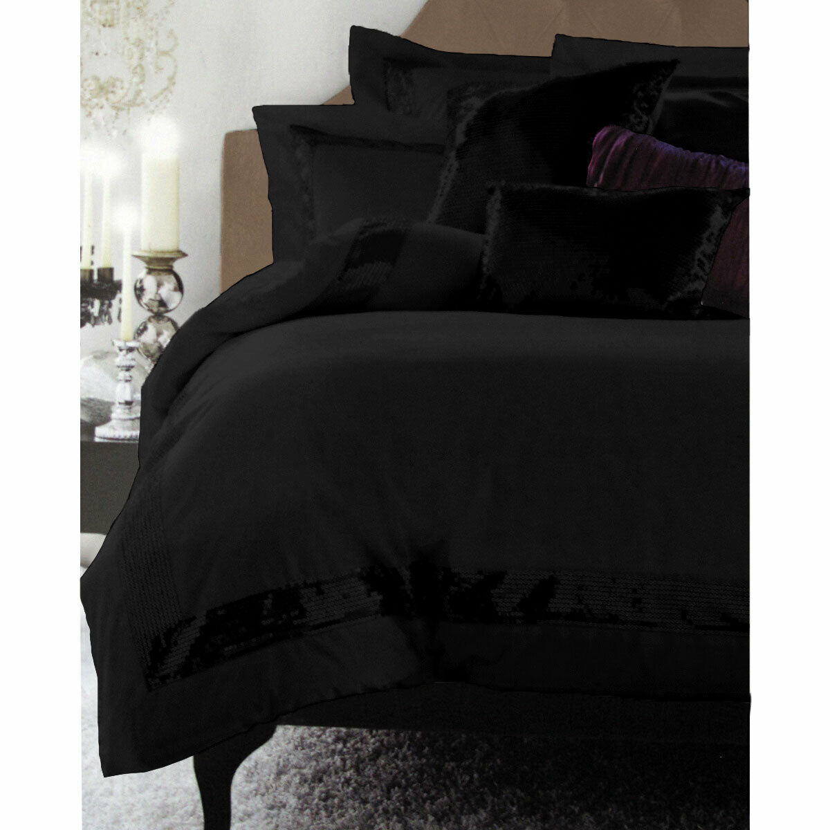 Accessorize Sequins Black Quilt Cover Set featuring elegant sequins design on soft cotton fabric, perfect for double beds.