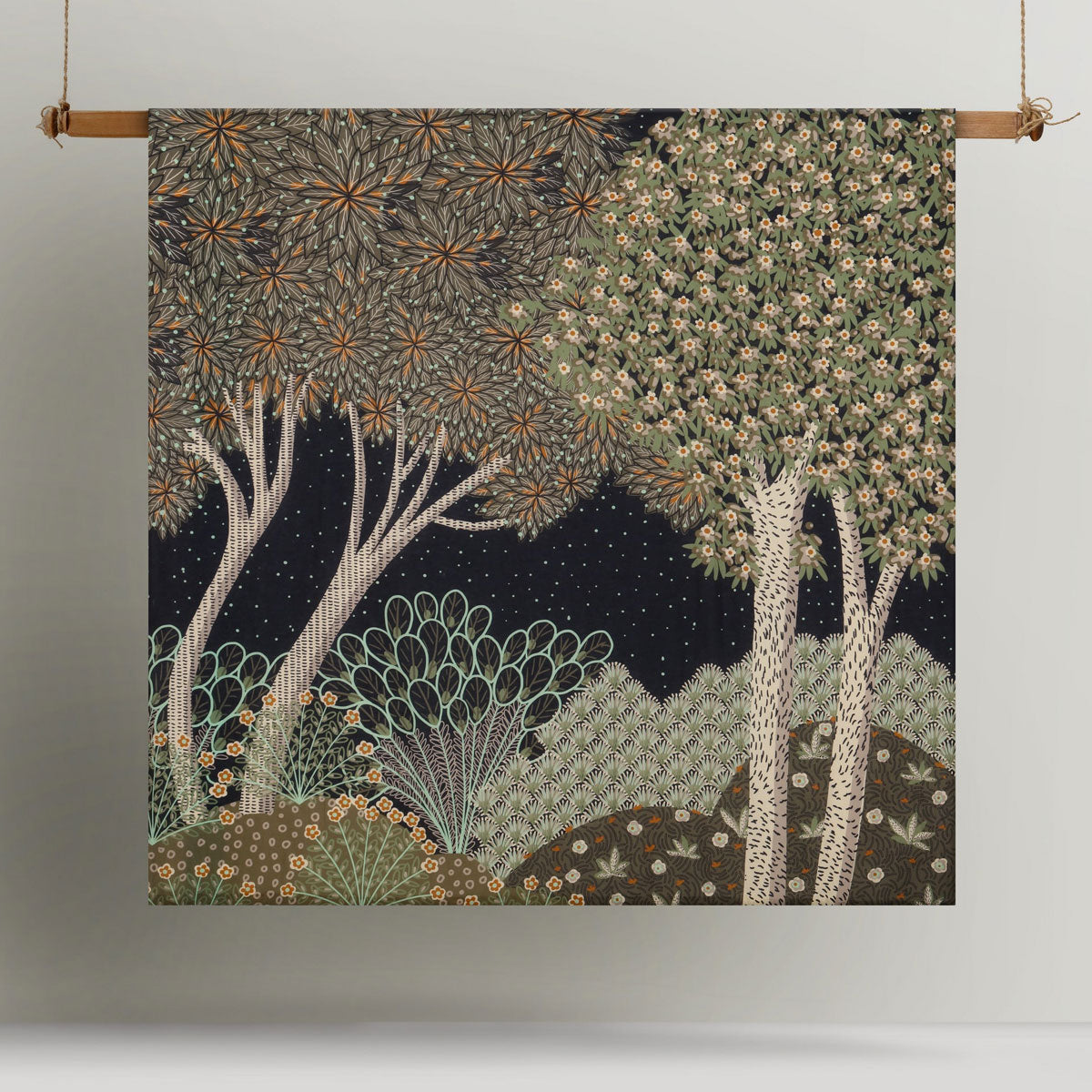 Accessorize The Forest Printed Linen Cotton Quilt Cover Set featuring a serene forest design in warm hues, perfect for a queen-sized bed.