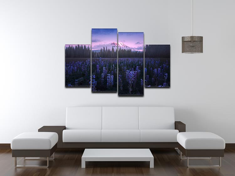 Adam's Lupine 4 Split Panel Canvas featuring vibrant lupine flowers divided into four equal sections, creating a dynamic visual effect.
