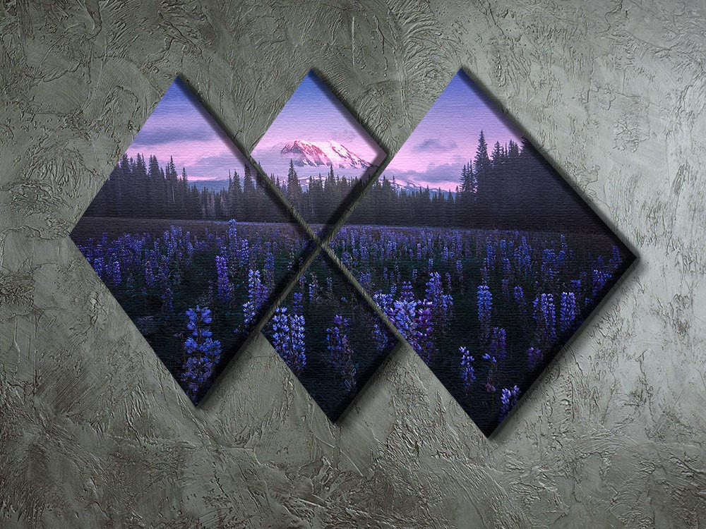 Adam's Lupine 4 Square Multi Panel Canvas featuring vibrant colors and intricate designs, arranged in four equal square sections.