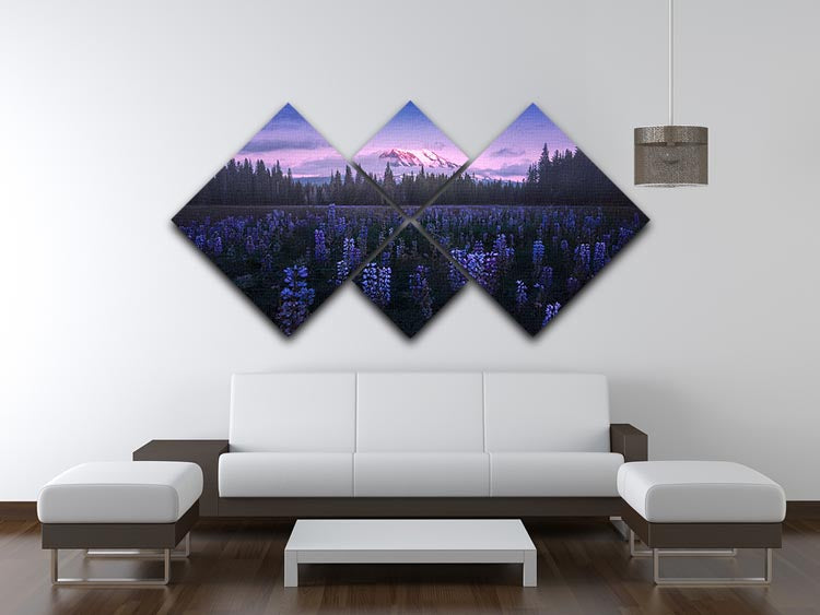 Adam's Lupine 4 Square Multi Panel Canvas featuring vibrant colors and intricate designs, arranged in four equal square sections.