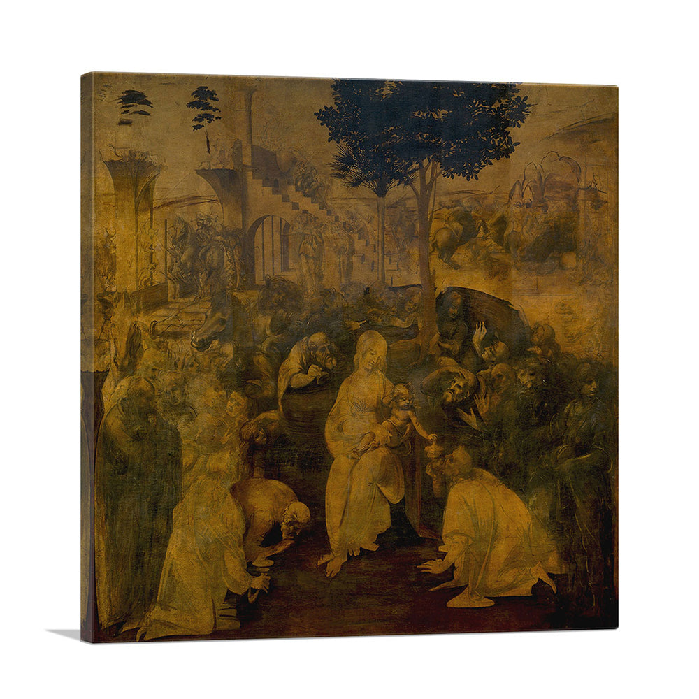 Canvas print of the Adoration of the Magi depicting the Wise Men presenting gifts to the newborn Jesus.