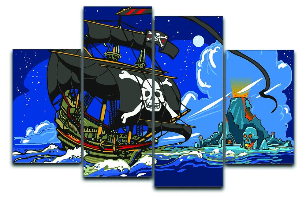 Adventure Time Pirate Ship Sailing 4 Split Panel Canvas artwork featuring vibrant colors and dynamic split design.