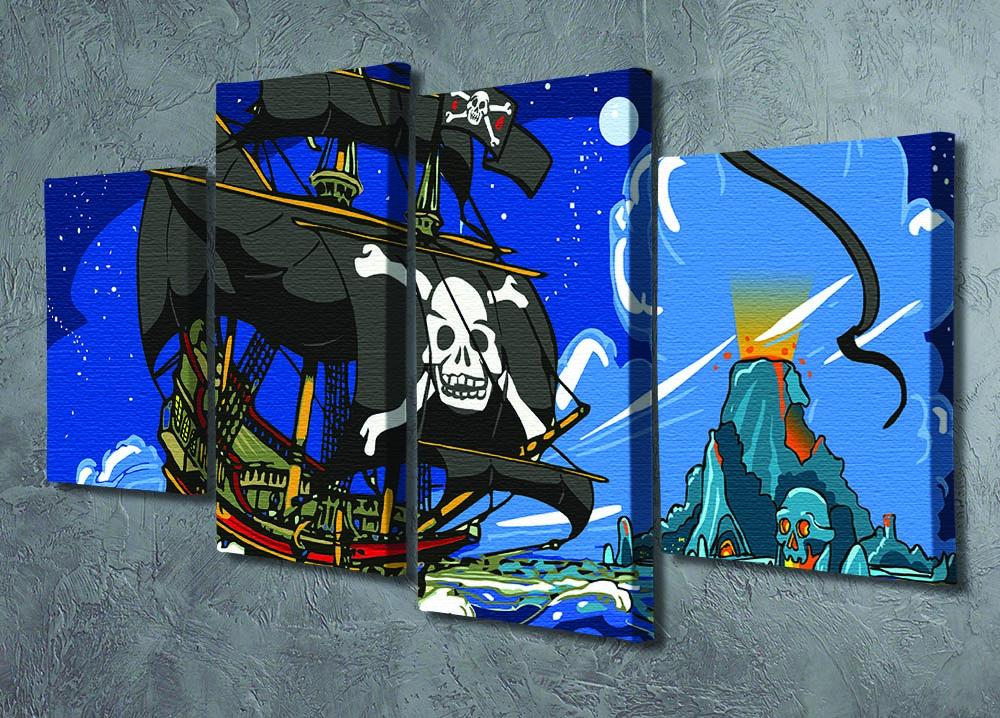 Adventure Time Pirate Ship Sailing 4 Split Panel Canvas artwork featuring vibrant colors and dynamic split design.