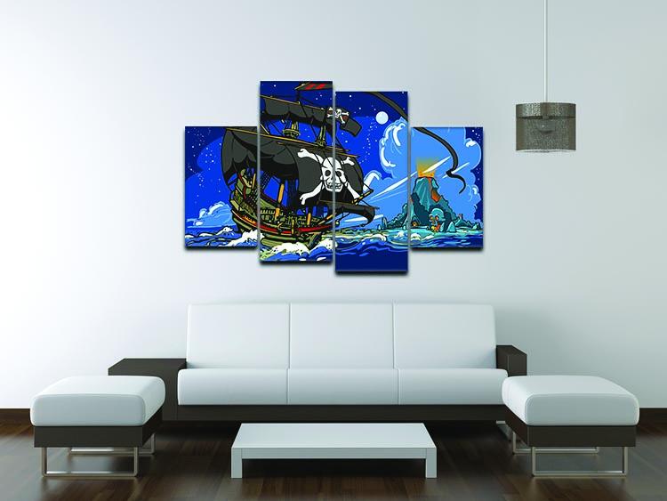 Adventure Time Pirate Ship Sailing 4 Split Panel Canvas artwork featuring vibrant colors and dynamic split design.