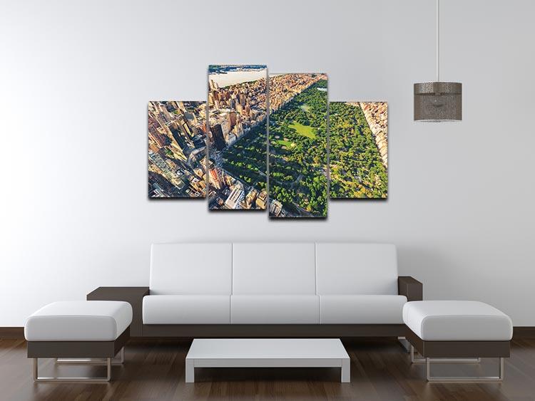 Aerial view of Central Park displayed on a 4-panel split canvas, showcasing vibrant greenery and cityscape.