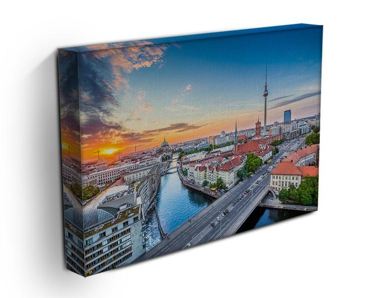 Aerial view of Berlin skyline showcasing iconic landmarks and modern architecture in a vibrant canvas print or poster.