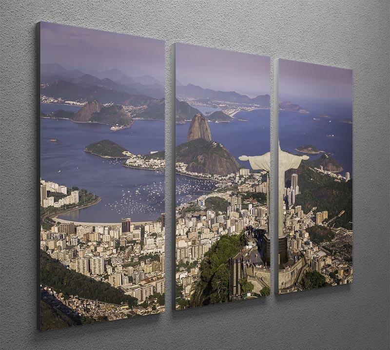 Aerial view of Christ the Redeemer and Botafogo Bay captured in a stunning 3-panel canvas print, showcasing vibrant colors and intricate details.
