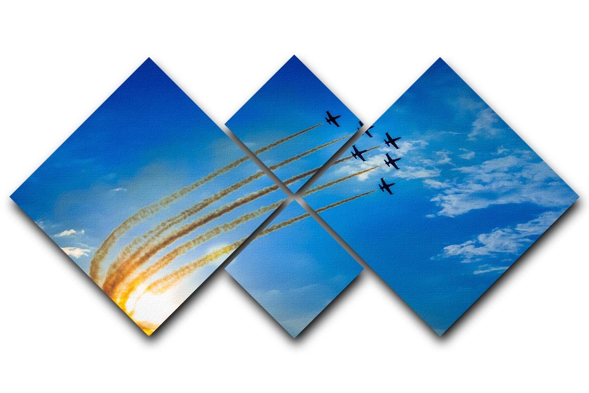 Aerobatic team performing flight displayed on a 4-square multi panel canvas artwork, showcasing vibrant colors and dynamic movement.