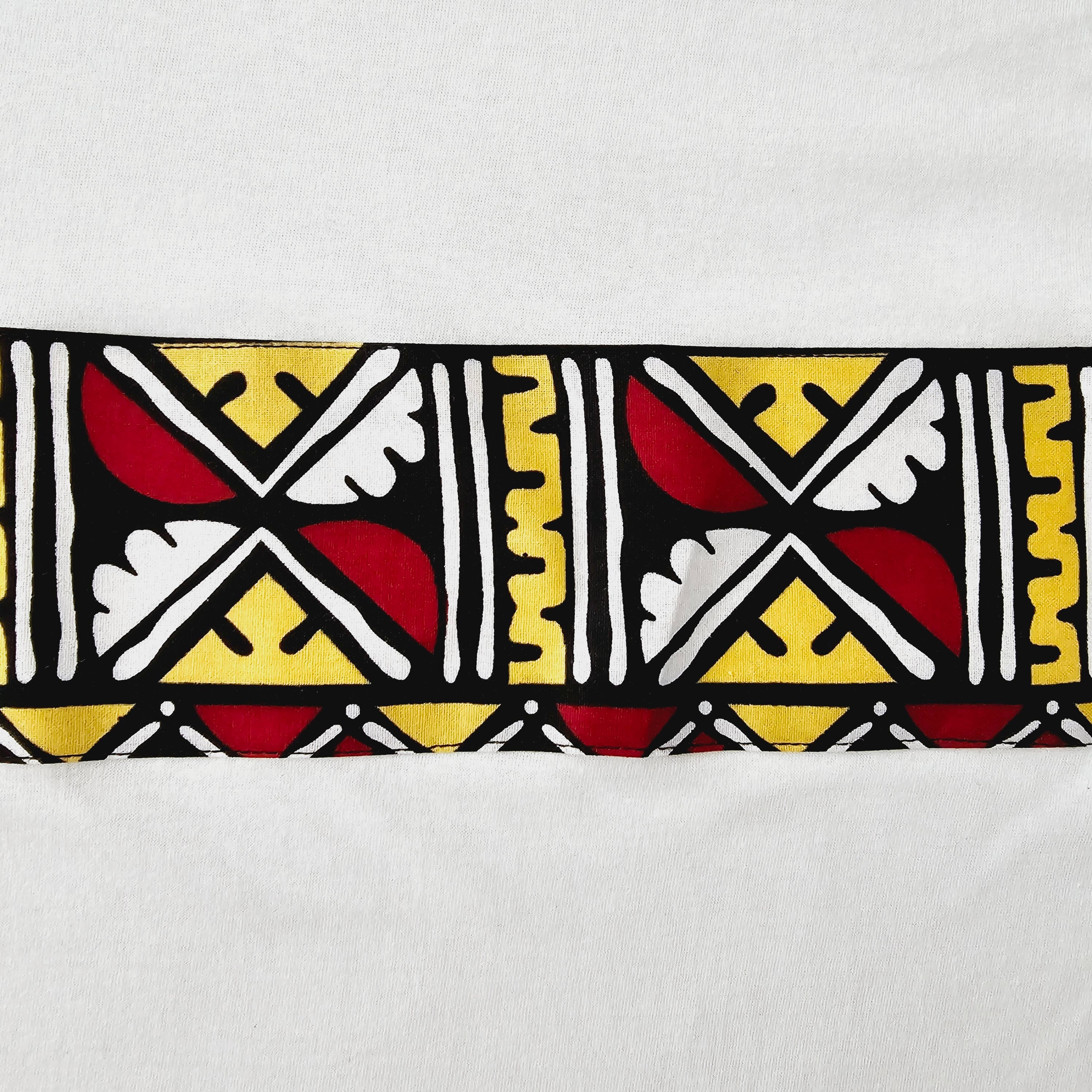Africa Print Detailed T-Shirt featuring Ankara design and pocket, made from soft cotton jersey.