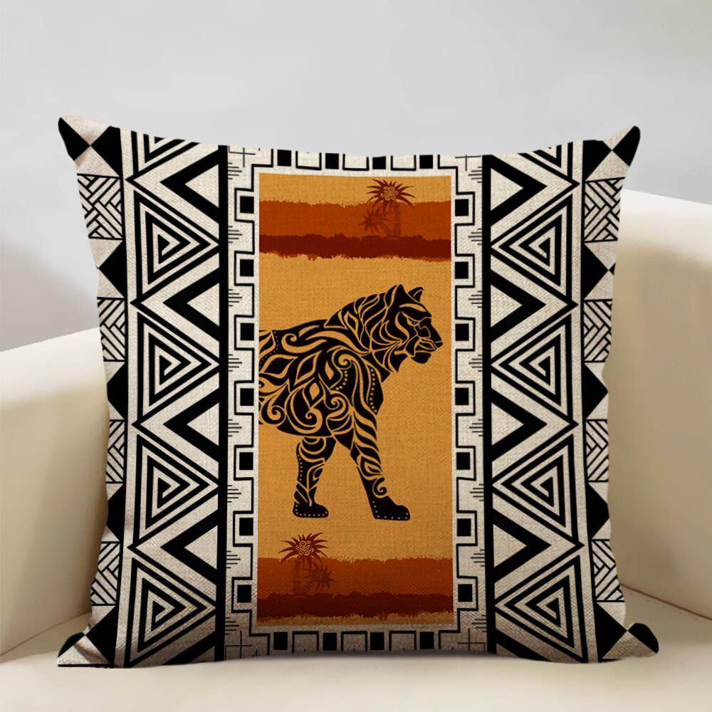A vibrant African Painting Printed Cushion Cover showcasing intricate designs and colors, perfect for home decor.