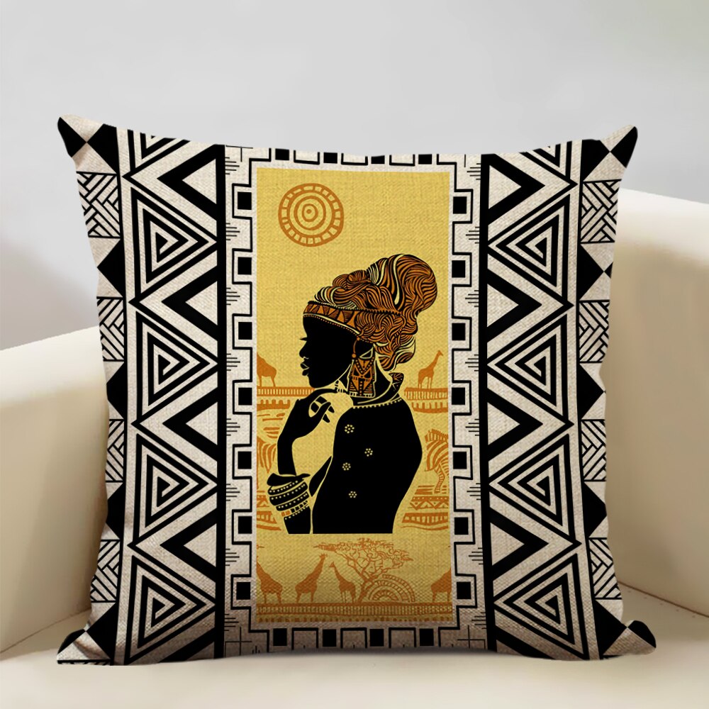 A vibrant African Painting Printed Cushion Cover showcasing intricate designs and colors, perfect for home decor.