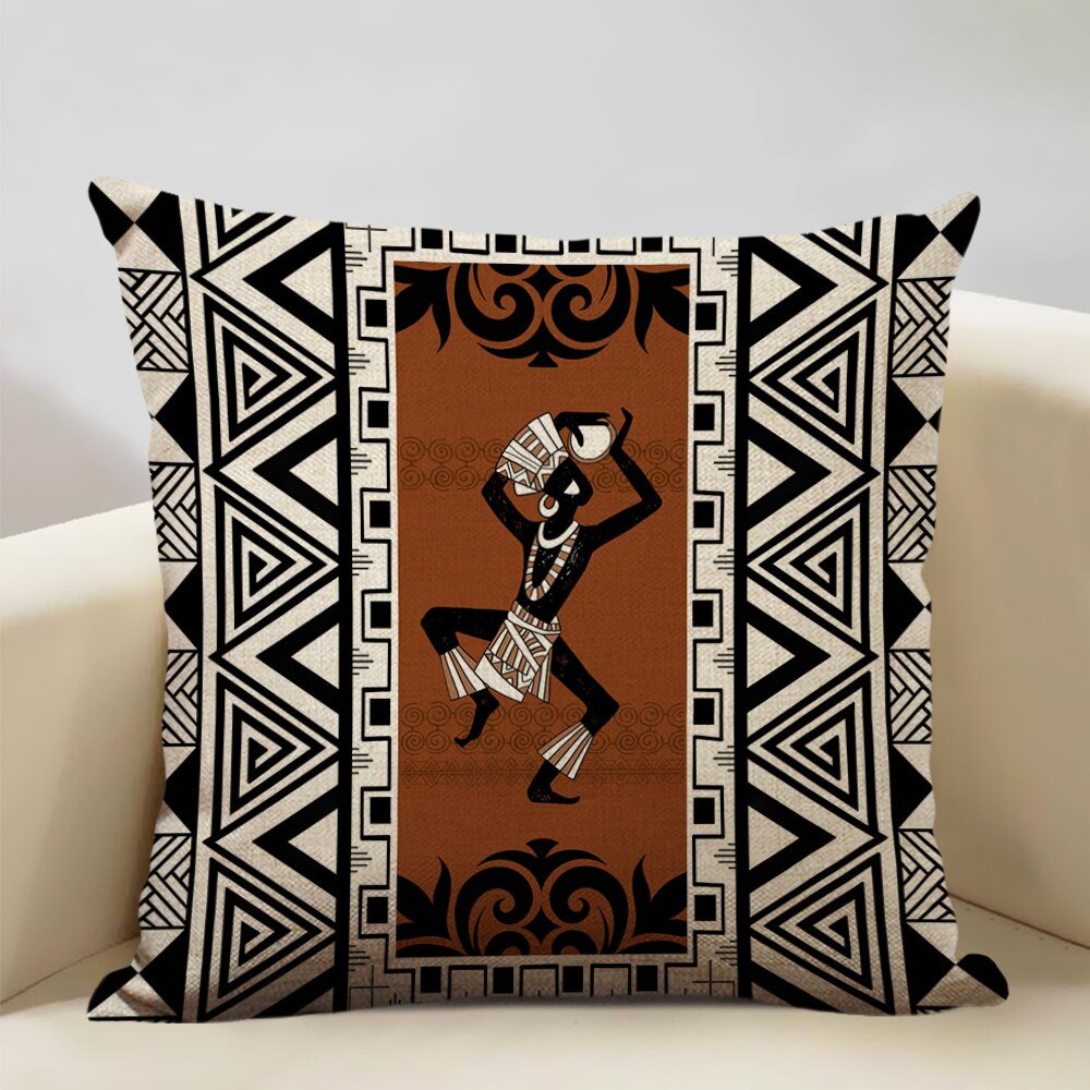 A vibrant African Painting Printed Cushion Cover showcasing intricate designs and colors, perfect for home decor.