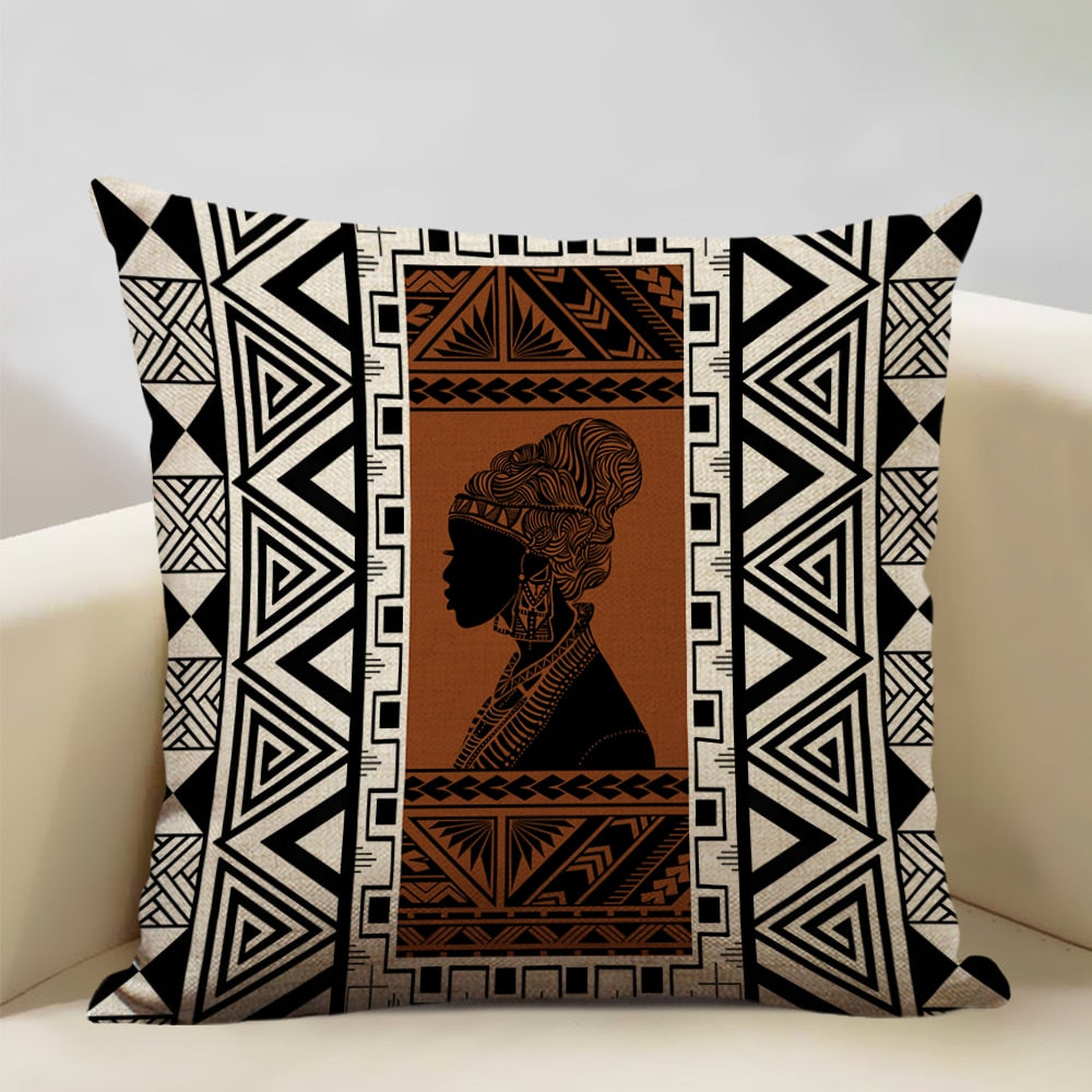 A vibrant African Painting Printed Cushion Cover showcasing intricate designs and colors, perfect for home decor.