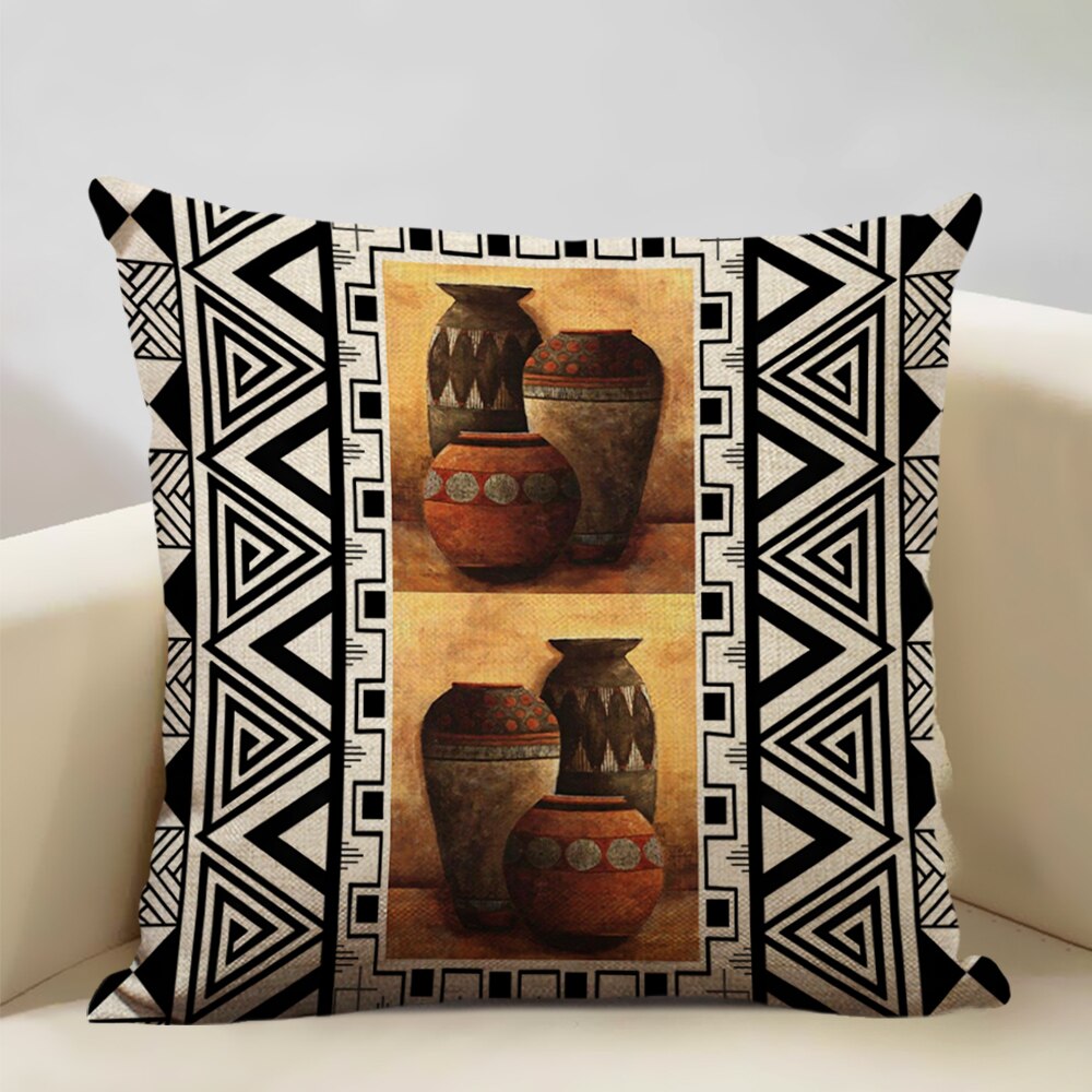 A vibrant African Painting Printed Cushion Cover showcasing intricate designs and colors, perfect for home decor.