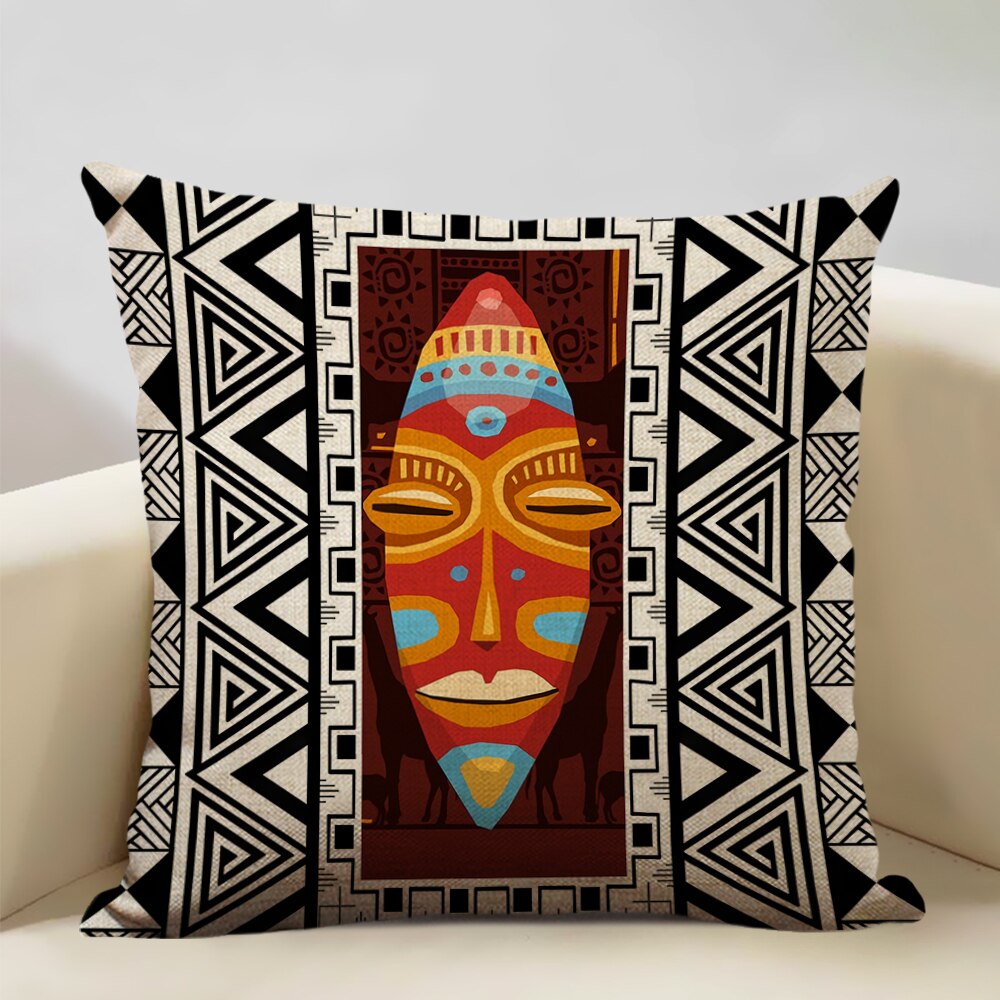 A vibrant African Painting Printed Cushion Cover showcasing intricate designs and colors, perfect for home decor.
